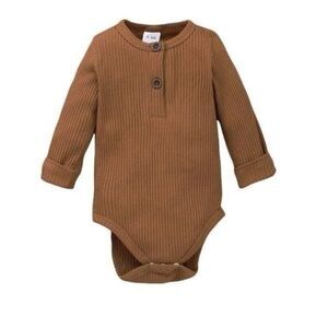 NEW - Size 9-12 months, girls baby one piece, romper, brown, long sleeved